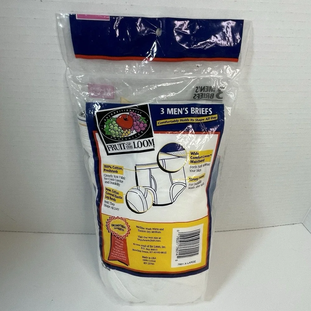 New Fruit Of The Loom Mens XL  42-44 White Brief Underwear 3 Pack 1996
